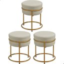 Ver imagem 1 de Kit 3 Puff Redondo Argola Levi Veludo Gelo Base em Aço Dourado