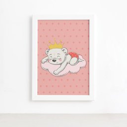Quadro Decorativo Quarto Bebê Ursinha Princesa Nuvem 22x32cm Moldura Branca - 2