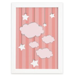 Quadro Decorativo Quarto Bebê Nuvens Ursinha Princesa 22x32 Moldura Branca - 1