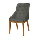 Ver imagem 2 de Kit 6 Cadeiras de Jantar Estofada Elisa Anatômica Capitonê Linho Chumbo Base Madeira Maciça Mel