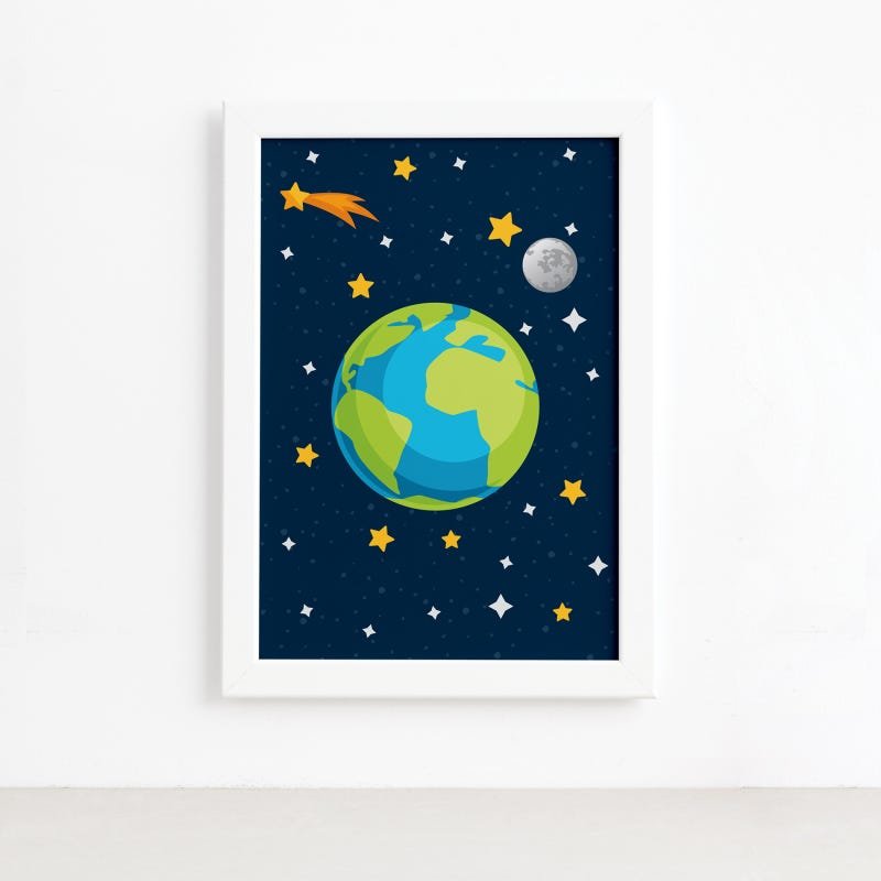 Quadro Decorativo Infantil Sistema Solar Terra 22x32cm Moldura Branca - 2