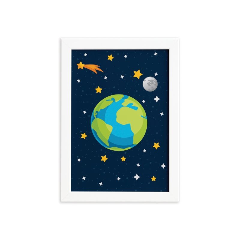 Quadro Decorativo Infantil Sistema Solar Terra 22x32cm Moldura Branca - 1
