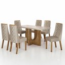 Ver imagem 2 de Mesa de Jantar Dora 160x80 Vidro 40 mm Cinamomo Off White com Kit 6 Cadeiras Veludo Bege -Valdemó