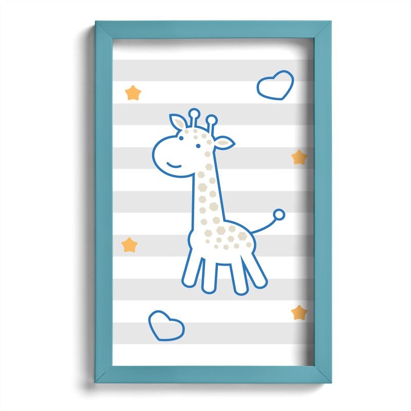 Quadro Infantil Girafa e Hipopótamo Azul Kit 4un Moldura Azul - 5
