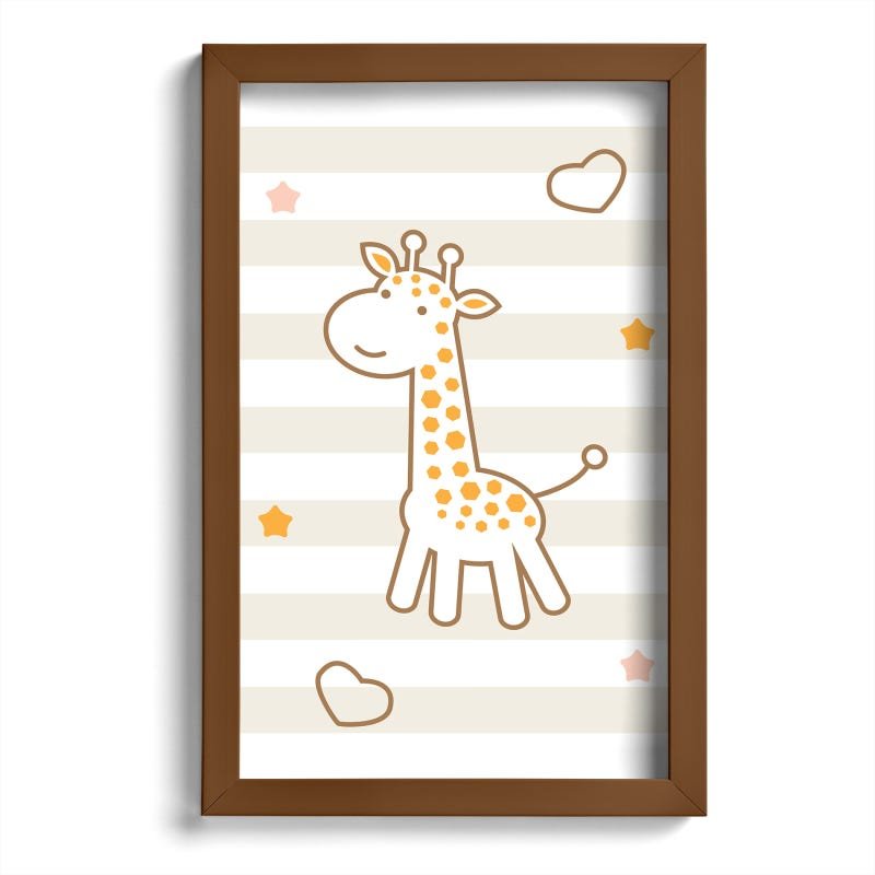 Quadro Infantil Girafa e Hipopótamo Marrom Kit 4un Moldura Marrom - 6