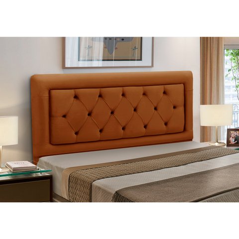 Cabeceira Cama Box King Estofada Madeira Belinha Reta:terracota