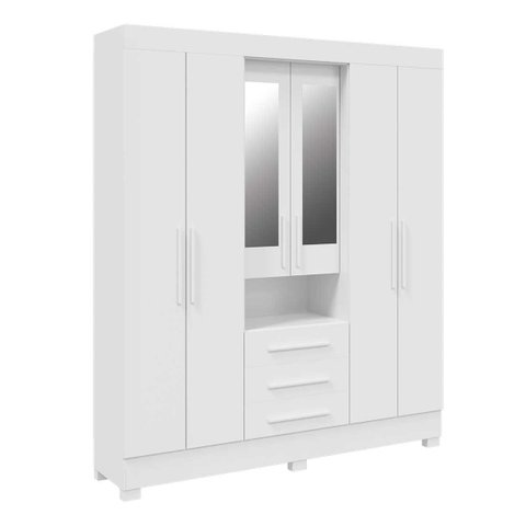 Guarda Roupa Casal Bolívia com Espelho 6 Portas 100% MDF Linhamobília Branco