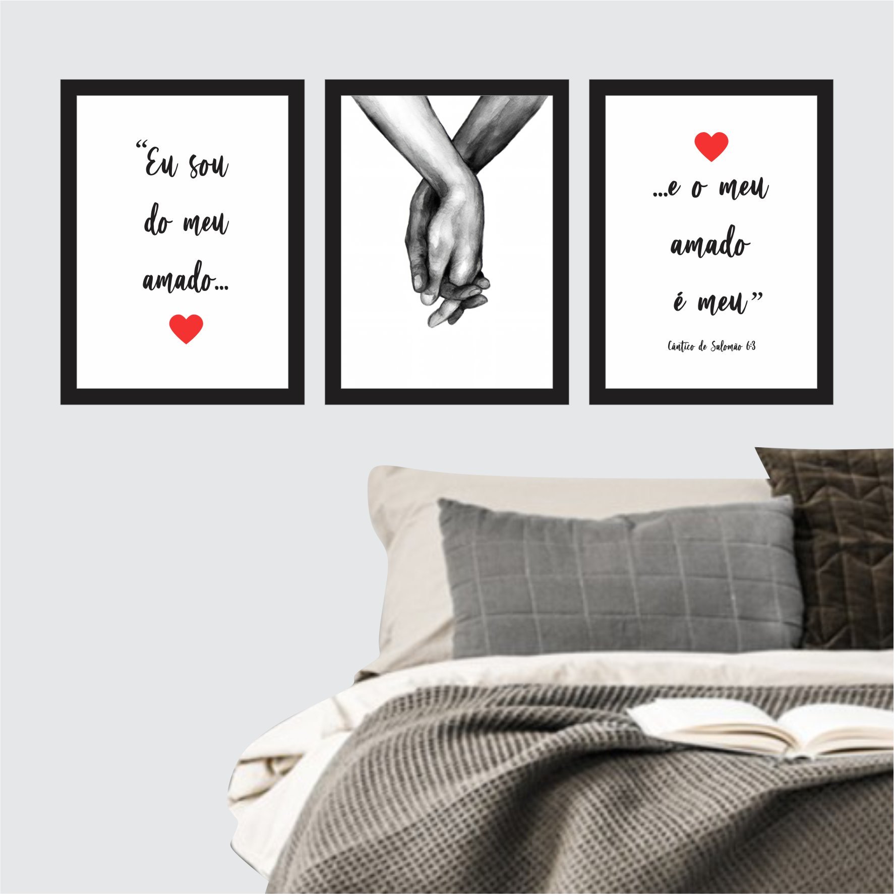 3 Quadros Decorativos Sou do Meu amado Quarto Casal Sala MDF:Preto