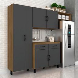 Armário De Cozinha Completa Jade 4 Peças Bor/grafit - Móveis Arapongas Boreal/grafite - 1