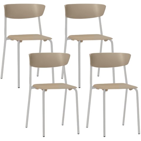 Kit 04 Cadeiras Empilhável Fixa Atom F02 Base Aço Cinza Nude - Lyam Decor