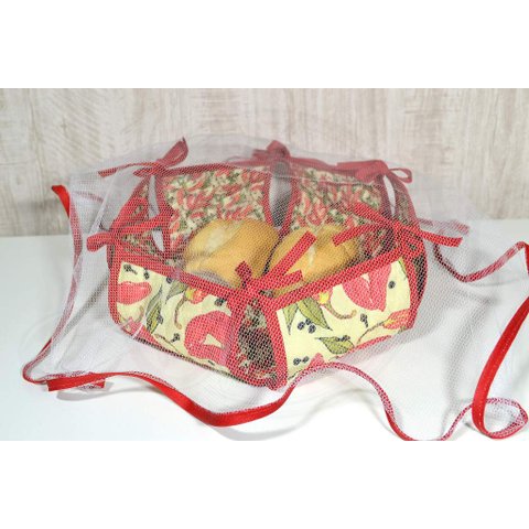 Cesta de Pão em Tecido Dupla Face - Pimenta Vermelha