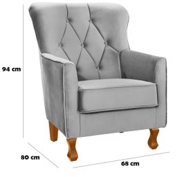 Poltrona Decorativa Carrara C/ Capitonê Veludo Prata - 3