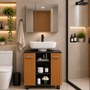 Ver imagem 2 de Conjunto Gabinete de Banheiro Premium e Armário Espelhado Klein - Preto/Nature