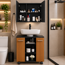 Ver imagem 3 de Conjunto Gabinete de Banheiro Premium e Armário Espelhado Klein - Preto/Nature