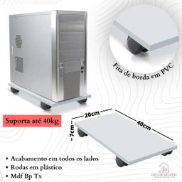Suporte de Gabinete Cpu Computador Branco com Rodas em Mdf - 2