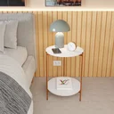 Ver imagem 1 de Mesa de Apoio Duda Lateral Branca Canto Sala/escritório/quarto com Pés de Ferro Bronze