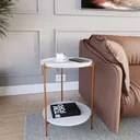 Ver imagem 2 de Mesa de Apoio Duda Lateral Branca Canto Sala/escritório/quarto com Pés de Ferro Bronze