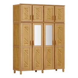 Conjunto de Quarto Grécia: Guarda-Roupa 8 Portas c/ Maleiro Cômoda 6 Gavetas Madeira Pinus Mel - Cav - 2