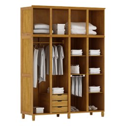 Conjunto de Quarto Grécia: Guarda-Roupa 8 Portas c/ Maleiro Cômoda 6 Gavetas Madeira Pinus Mel - Cav - 3