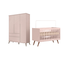 Ver imagem 1 de Kit Quarto Infantil Bebê Melinda com Pés Guarda Roupa 3 Portas 2 Gavetas Berço Mini Cama Rosê - Phoe