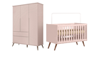 Ver imagem 1 de Kit Quarto Infantil Bebê Melinda com Pés Guarda Roupa 3 Portas 2 Gavetas Berço Mini Cama Rosê - Phoe