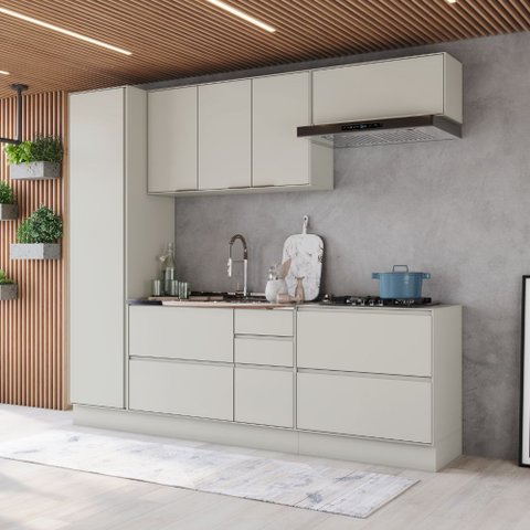 Cozinha Modulada 5 Peças 250cm 6 Portas 6 Gavetas Fineze Henn - Cor: Areia HP