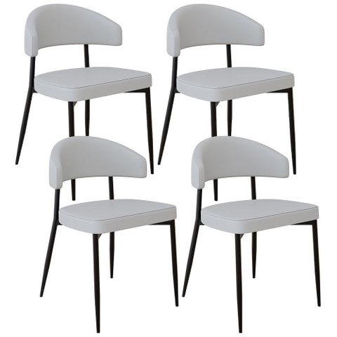 Kit 04 Cadeiras Estofada para Sala de Jantar Serena Preto C01 Courino Off White - Lyam Decor
