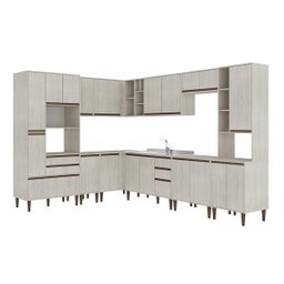 Cozinha de Canto Completa Modulada New 233/311Cm Balcão Pia Armário Nicho Forno MDP Legno - ClickLar - 1