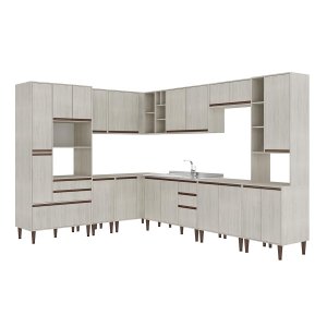 Cozinha de Canto Completa Modulada New 233/311Cm Balcão Pia Armário Nicho Forno MDP Legno - ClickLar