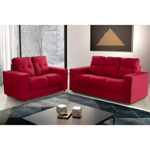 Sofá Roma 5 Lugares, Conjunto 3 e 2 - de Casa Décor e Estofados. Cor:vermelho:vermelho