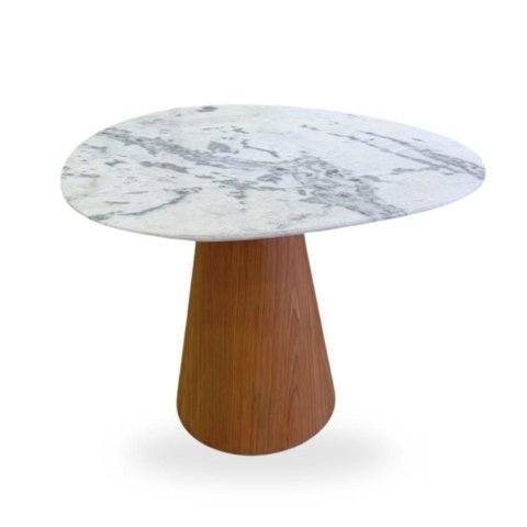 Mesa de Jantar Cone Redonda 100x90cm Mármore Espírito Santo e Madeira Sol