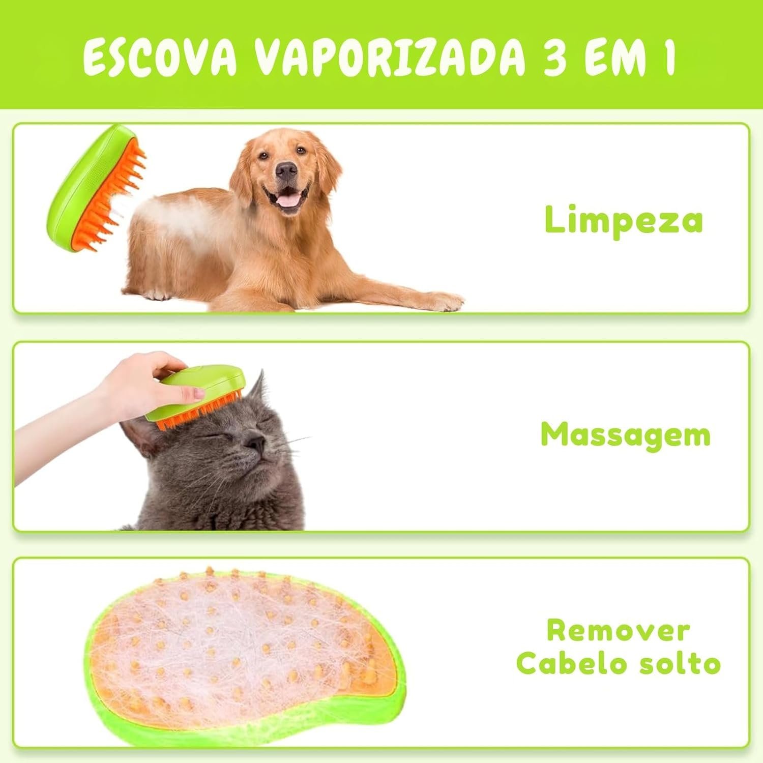 Escova Autolimpante 3 em 1 para Pets a Vapor - 9