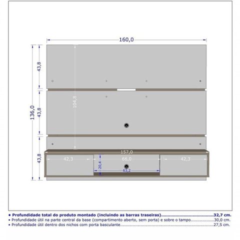 Painel para TV Âmbar 65" 160cm Cinamomo Off-White com Nicho Bechara Móveis