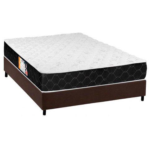 Cama Box Casal: Colchão Espuma D33 Castor Black e White + Base Crc Suede Brown(138x188)
