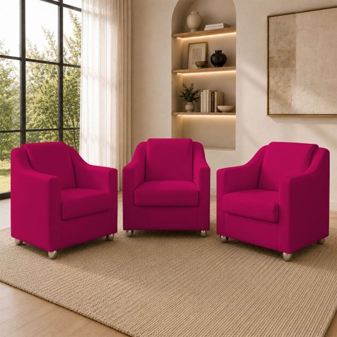 Kit 3 Poltrona Decorativa para Sala de Espera Mila Recepção Escritório Consultório Corino