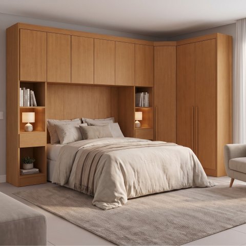 Guarda-Roupa Modulado Casal 2 Mesas de Cabeceira 9 Portas 3 Gavetas 100% MDF Cairo
