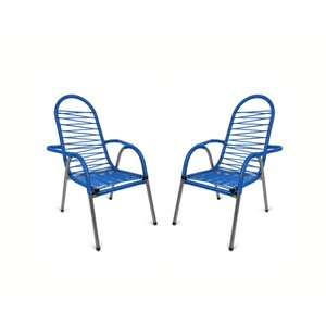 Kit 2 Cadeiras de Cordinha Jardim Fio Pvc Infantil para Criança Conforto Pés em Aço Cor Azul