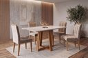 Ver imagem 1 de Sala de Jantar Bali 120cm c/Vidro com 4 Cadeiras Madeira Maciça Londres Cinamomo/Off Veludo Avelã