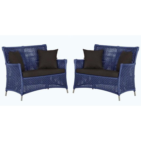 2 Sofás Área Externa Igapó Alumínio Fendi Corda Náutica E9 Azul