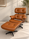 Ver imagem 1 de Poltrona Charles Eames com Puff - Couro Legitimo Caramelo - Pau-Ferro
