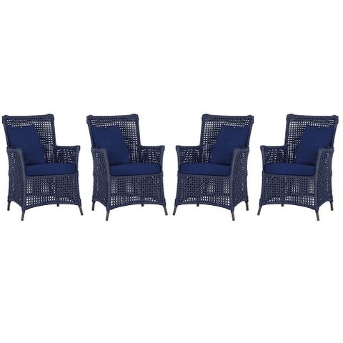 4 Poltronas Igapó Alumínio Pintura Marrom Corda Náutica E10 Azul