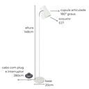Ver imagem 3 de Luminária de Piso Abajur Chão Articulada Amélia Branco