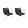 Kit 2 Cadeiras Brno Escritório Couro Sintético Preto Barra Chata Cromada - 1