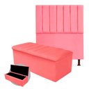 Ver imagem 1 de Kit Cabeceira + Calçadeira Baú Cancun Solteiro 90cm Suede - Ecotec Decor:Rosa