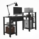 Ver imagem 2 de Mesa Escrivaninha Home Office Preto com Prateleiras para Objetos - Pleno