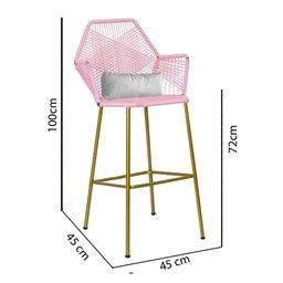 Kit 02 Banqueta Alta Com Encosto Sttar Balcão Ferro Dourado Fibra Rosa Bebê Almofada Corino Branco - - 4