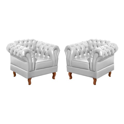 Kit 2 Poltronas Decorativas Capitonê Chesterfield Dom Pedro - Couríssimo Branco