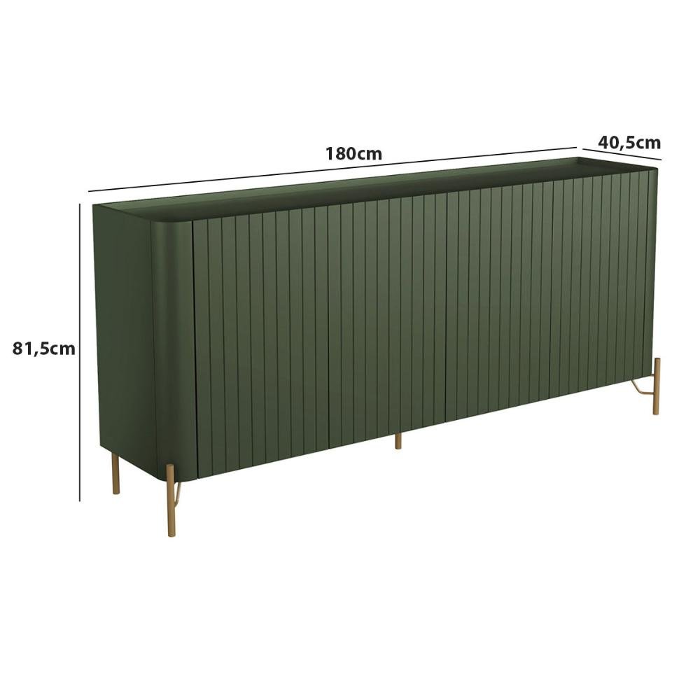 Balcão Buffet P/ Sala Porta Brise 180cm Pés Metal 100% Mdf Cor:musgo com Dourado - 2