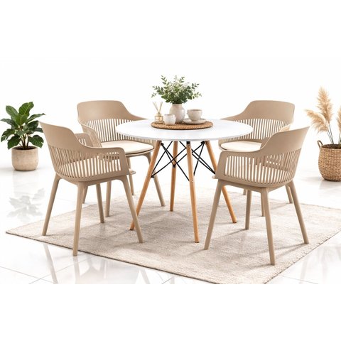 Conjunto de Jantar Mesa Eiffel 100cm Branco + 4 Cadeiras Marcela Nude