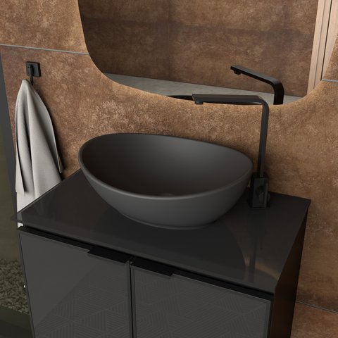 Cuba Para Banheiro em Louça Bali Preto Fosco - Cozimax